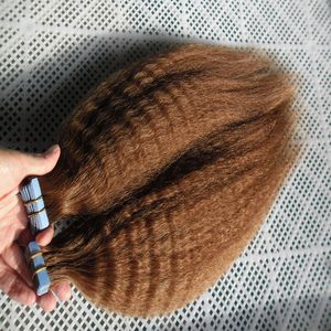 kinky straight tape in human hair extensions 100g brazilian coarse yaki virgin hair 40pcs Set Apply Tape Adhesive Skin Weft Hair