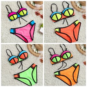 Girls Bikini Swimwear Multi Color Bra Trunks Two-piece Sets Kids Bathing Suits Fashion Kids Swimsuits Summer Kids Clothing 5 Colors DHW3164