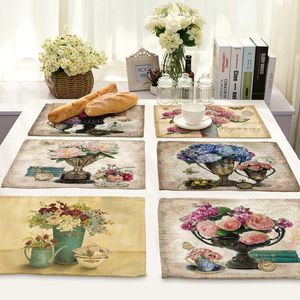 Avrupa Retro Çiçekler Paspaslar Sofra Keten Placemat Pad Yemek Masası Mat Isı Yalıtım Kaymaz Placemats Ev Dekorasyon Coaster