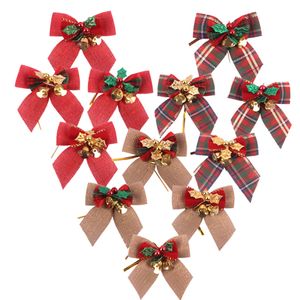 Рождественская елка Bowknot с Jingle Bells DIY Craft луки Xmas висячие украшения Рождество Garland Bow Tie Navidad Декор JK1910