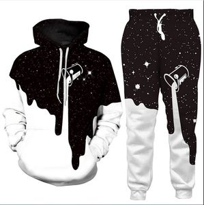 Uzay Galaxy Süt Damlayan 3D Baskı Kadın Erkek Hoodie koşucu pantolonu Eşofman Setleri