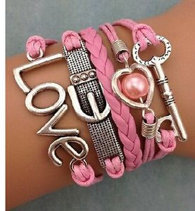 Toptan-Best Friend Infinity Charm Bilezik-Antik Bronz, Balmumu Kordonları ve İmitasyon Deri Bilezikler Takı 20 adet / grup HY60