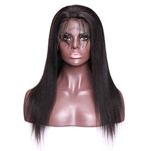 Afrika amerikan yaki düz 360 dantel ön peruk 130% remy brezilyalı insan kılları ışık kinky peruk ön siyah kadınlar için kopardı