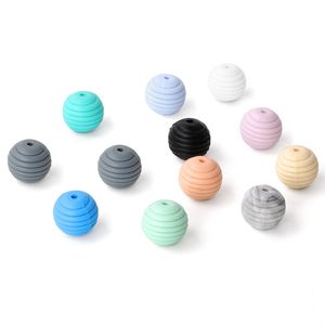 Redondos Espiral Silicone Beads para colar dentição DIY bebê Acessórios Food Grade Silicone Chew Stripe Beads Bebê mordedor