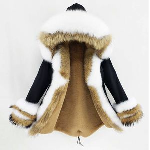 Водонепроницаемая длинная зимняя куртка Parka Женщины настоящий меховой пальто натуральный меховой енот еновый воротник густой теплый уличная одежда съемная новая