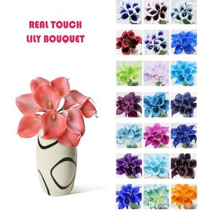 Atacado 50 pcs MOQ Real Touch Simulação de lírio de casamento Buquês de flores artificiais Calla Lily para nupcial e decoração de casa (sem vaso)