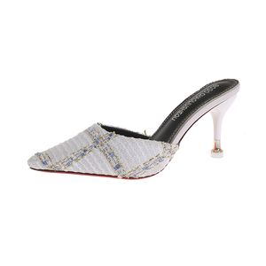 Katırlar ayakkabılar kadın topuk moda yaz ayı sivri uçlu terlik zarif ince topuk sandalet yaz moda kapalı ayak terlik sandalet 6 cm 8 cm h8oo hoo
