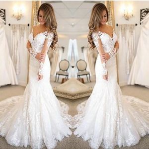 White mermaid Wedding Dresses Long Sleeves Lace Bride Wedding Gowns Elegant Train Wedding Gowns Custom Made