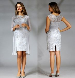 Dantel Şifon Gelin Elbiselerinin Annesi Artı Boyut Çay Uzunluğu Düğün Gibi Ceketli İki Parça