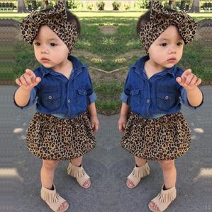 3PC Toddler Infantil Neonate Dress Fashion Camicia di jeans Gonna leopardata Fascia Abbigliamento per bambini set Abiti M156