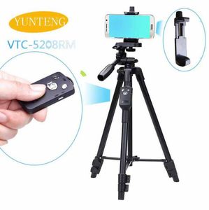 Selfie Video Yunteng VCT 5208 RM Alüminyum Tripod 3 Yollu Kafa Bluetooth Uzaktan Kamera Telefonu Tutucu Klip Için