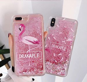 Quicksand Sıvı Kılıf Flamingo Telefon Kılıfları Için iPhone X 11 7 8 Artı XR XS Max Bling Dinamik Aşk Kalpler Arka Kapak