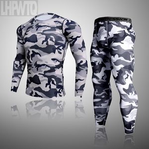 2020 hot Mens Sport Running Set Compression T-Shirt + Pants Skin-Tight Thermal Underwear Rashguard Camouflage Clothes Gym Suits