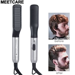 Etiqueta homens Alisamento Comb Escova Privada elétrica escova de cabelo Straightener Barba Anti-queimadura Straightener portátil para Homem