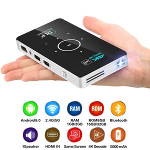 C6 Mini Projektör 4K Proyector DLP Android 9.0 Projektör WiFi Bluetooth 4.0 LED Video Ev Sineması Desteği Miracast Airplay