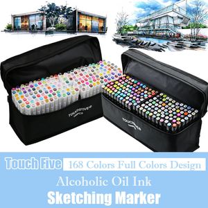 TOUCHFIVE 168 Renkler Yağlı Alkol Tabanlı Sanat Işaretleyicileri Set Çift Başlı Kroki Marker Manga Tasarım Sanat Malzemeleri Için Sanatçı Fırça Kalem Y200709