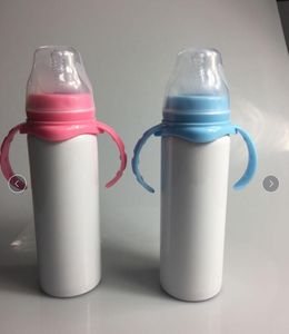 Süblimasyon sütü ucuz paslanmaz çelik bebek besleme şişesi ile meme başı tutamak 8 oz kırılmaz beyaz yudum fincan süblimasyon için