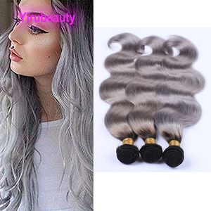 Peru Blackgrey İki Ton Renk 4 Paket Vücut Dalga Saçkıları% 100 İnsan Saç Uzantıları 10-26inch Yirubeauty