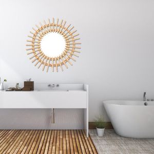 Rattan Ayna Yenilikçi Sanat Dekorasyon Yuvarlak Makyaj Aynası Soyunma Banyo Nordic Birincil Renk Hasır Duvar Asılı Ayna T200114