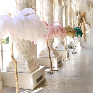 Ostrich Feather Floor Lamp wedding road led standing decorations gold copper bedroom decors LED light living room party backdrop