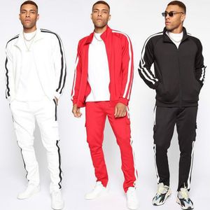 Men Tide Tracksuits Clothing Sutis 2020 Fashion Striped Printed Sport Hoodies + Pants Casula Loose Hit Color Fitness Sports Clothes Sets Hot