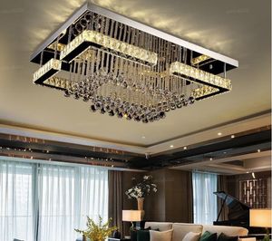 Modern Rectangular LED Crystal Chandelier Ceiling Lights Living Room Luxury Silver Light Bedroom LED Dining Kitchen Pendant Lamps Fixtures