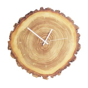 Желтовое дерево ежегодное кольцо настенные настенные часы INLAID медь Nordic деревянные часы ретро простое движение указатель указателя кварца