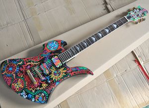 Бесплатная доставка Unusuall в форме электрическая гитара с абстрактным рисунком росписью, фрета розового дерева, может быть настроена в качестве запроса