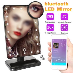 20 Işık Touch Screen Makyaj Ayna 10X büyütülmesi Aynalar Tablo Masaüstü bluetooth 180 ° Rotasyon Ayna J2212