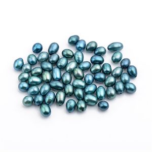 50 pezzi all'ingrosso misti 6-9mm perle d'acqua dolce coltivate verde pavone e blu semiforate perle sciolte a goccia