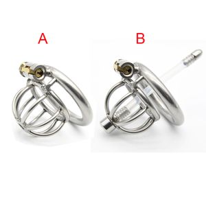 2 stili dispositivo di castità maschile piccola gabbia del pene blocco del pene in acciaio inossidabile con anello anti-off BDSM giocattoli del sesso per gli uomini