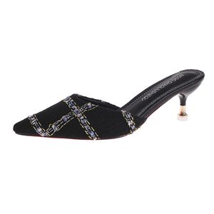 Topuk ayakkabıları yazlık moda kadın katırları sivri uçlu terlik zarif ince topuk sandalet yaz moda kapalı ayak terlik sandaletleri 6 cm 8 cm k8td ktd