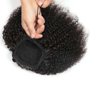 AliMagic Drawstring Afro Kinky Curly Ponytail Human Hair Non-Remy Indian Hair Extensions Pony Tail For African American