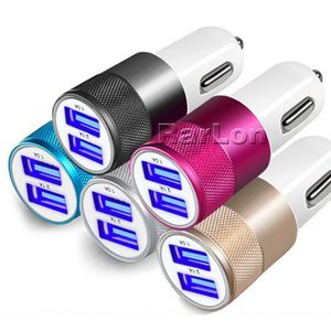 Çift USB Bağlantı Noktası Araba Adaptörü Şarj Evrensel Alüminyum 2port Araç Chargers 5 V 1A iPhone Samsung Galaxy S20 Google Android Telefon GPS