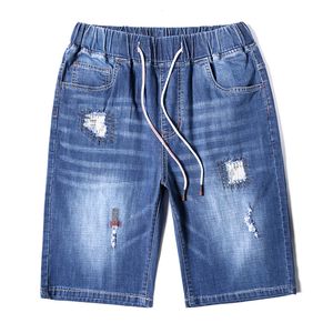 Jeans masculinos tamanho grande calças azuis cintura elástica grande 10xl verão denim algodão shorts estiramento casual roupas homem curto