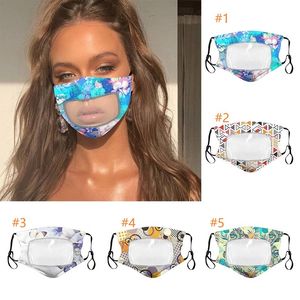Homens mulheres máscaras de verão algodão lavável máscara floral respirável cobertura de proteção à prova de poeira máscara de retalhos de plástico transparente Hope12