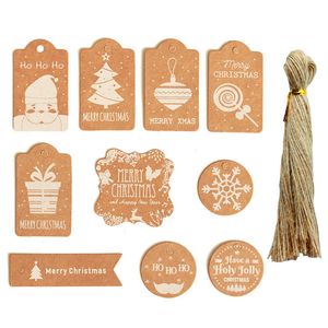 Merry Christmas Tree Tag Snow Flake Kraft Paper DIY Craft Party Cake Box Этикетка Повесьте карты с веревкой Рождество Подарочная коробка Украшение