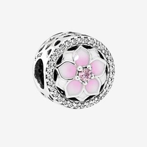 Magnólia rosa 925 prata esterlina pingente corrente de cobra pulseira colar acessórios de joias para pandora flor encantos com caixa original