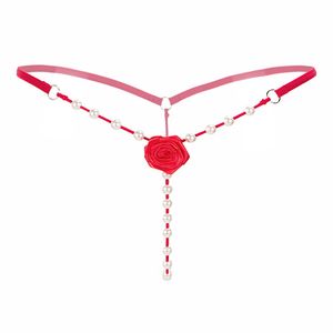 İnciler ile Gül Çiçeği G String Panties Kadın Seksi Külot İç Giyim Tangs Erotik iç çamaşırı T Arka Underpants Briefs