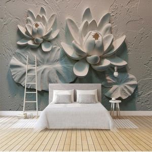 Papel de parede moderno para sala de estar 3D tridimensional relevo lótus papéis de parede fundo decoração pintura