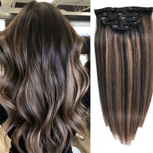 100% настоящий remy Human Hair Clip in Extensions Balayage Hight Skin Proce Clips ins extension120g