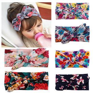 Yepyeni! 6 Renkler! Bebek Çocuk Kız Baskı Çiçek Yay Hairband Turban Düğüm Tavşan Bandı Şapkalar Yeni Saç Aksesuarları 20 adet