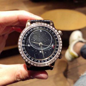 Высококачественные мужские часы Звезды Dial Diamond Ring Кожаный ремешок Автоматическое движение механической цепи Оптовая и розничная торговля и розничная торговля
