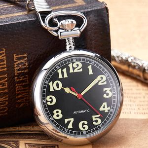 Lüks Gümüş Mekanik Pocket Saat Aydınlık Eller Erkekler Kadınlar Altın Renk Romen Rakamları Fob Zinciri Rusya Otomatik İyi Saat CX200807