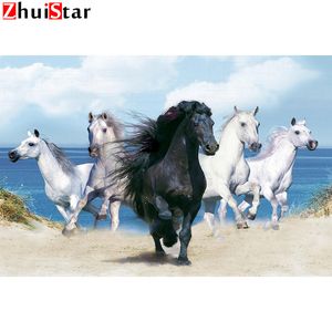 Полный квадрат 5D алмаз картина «Красивые животные-черные и белые лошади» Вышивка крестом мозаики украшение стразами фотографии WHH