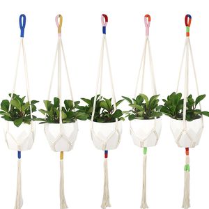 Suporte para plantas de macramê fino, corda de algodão, suporte para vasos de flores, interior, exterior, varanda, decoração, arte de parede