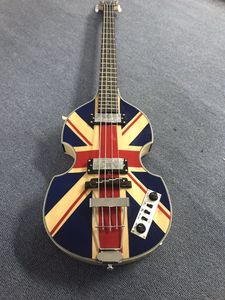 Özel McCartney Hofner H500 / 1-CT Çağdaş Keman Deluxe Bas İngiltere Bayrağı Elektro Gitar Alev Maple Arka Yan Ücretsiz Kargo