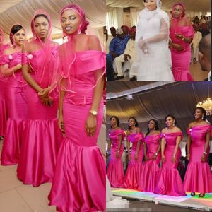 Onur Giydirme Plus Büyüklüğün Yeni Ucuz Fuşya Kapalı Omuz Denizkızı Gelinlik Modelleri Basit Afrika Ülke Wedding Guest Önlük Hizmetçi