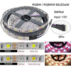 5050 SMD RGBW LED Şerit Işığı 60led/m Saza geçirmez DC 12V RGB Beyaz Esnek LED şeritler Çift taraflı yapıştırıcı