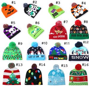 Kabak kardan Festivali parti dekor C5215 için 16styles Led Noel Cadılar Bayramı Örgü Şapka Çocuk Bebek Anneler Kış Isınma Beanies Crochet Caps